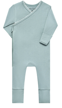 Little Threads Solid  Scalloped Wrap Footie- Slate Blue