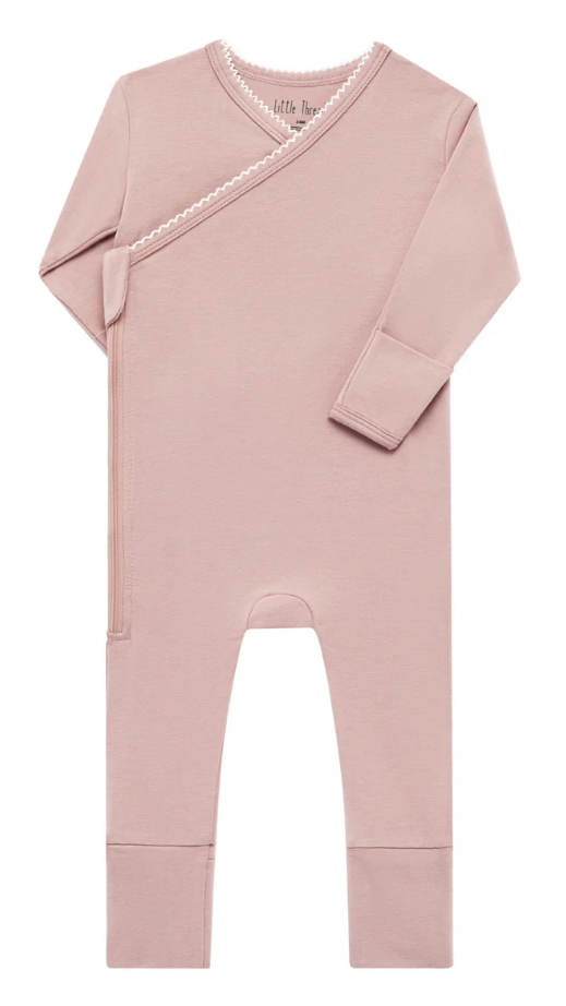 Little Threads Solid  Scalloped Wrap Footie- Mauve
