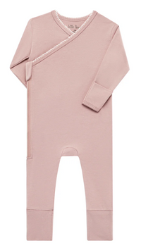 Little Threads Solid  Scalloped Wrap Footie- Mauve