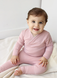 Little Threads Solid  Scalloped Wrap Footie- Mauve