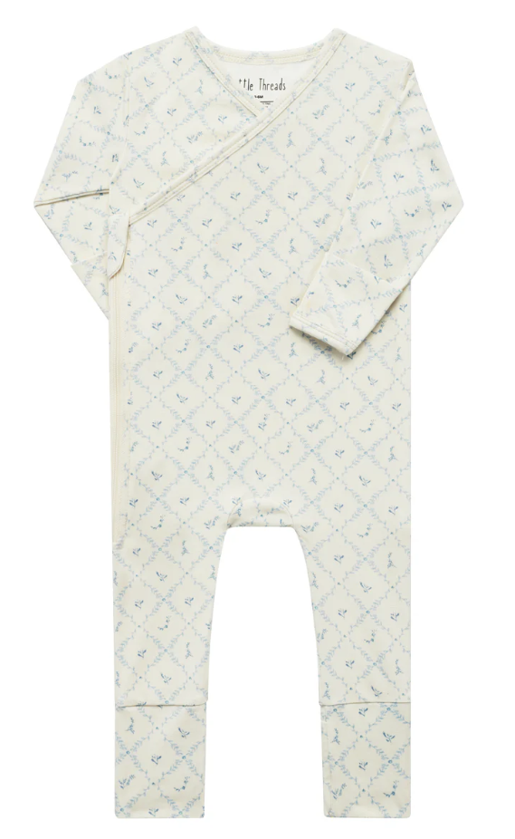 Little Threads Lattice Bamboo Wrap Footie- Blue