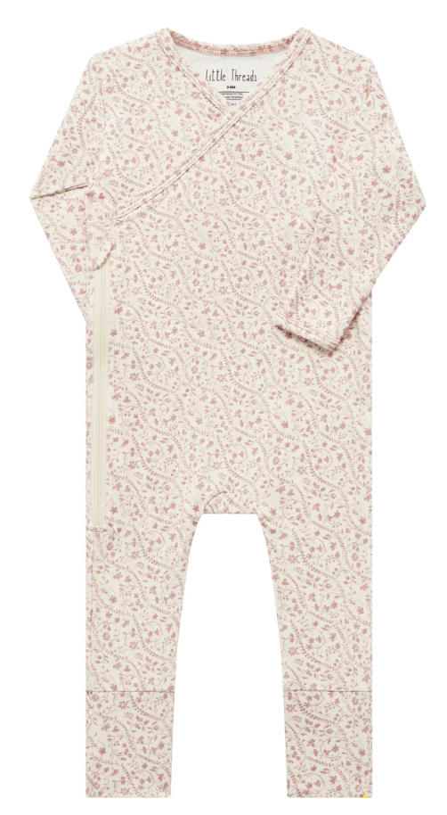 Little Threads Heirloom Vine Wrap Footie- Mauve