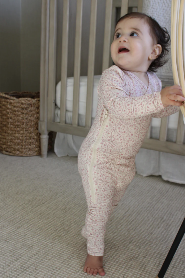 Little Threads Heirloom Vine Wrap Footie- Mauve