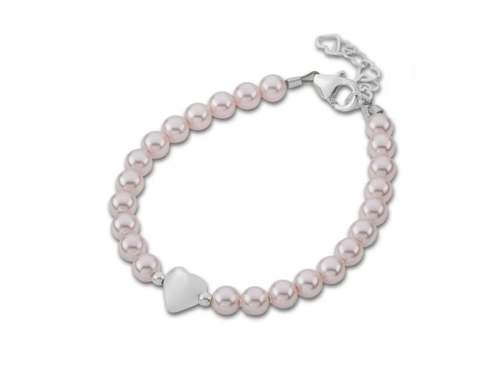 Crystal Dream Pink Pearls With White Heart Bracelet