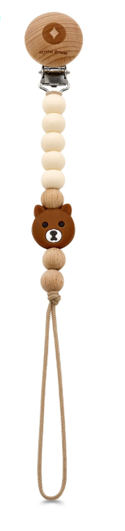 Crystal Dream Teddy Pacifier Clip - Beige