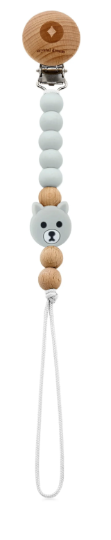 Crystal Dream Teddy Pacifier Clip - Light Grey