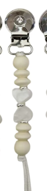 Crystal Dreams Ivory With White Marble Heart Pacifier Clip