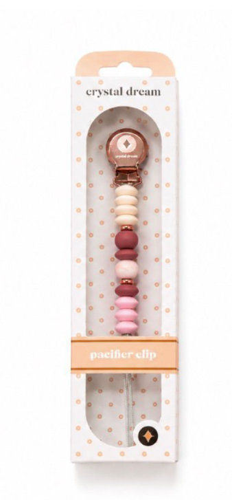 Crystal Dreams Pink Marble Silicone Beaded Pacifier Clip