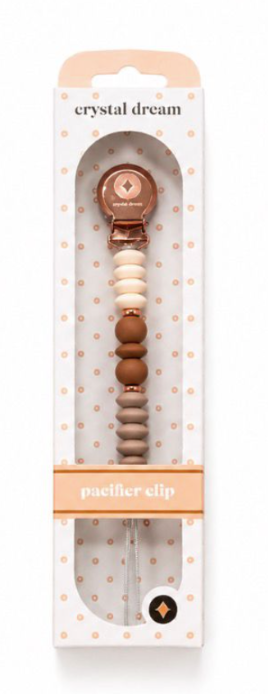 Crystal Dreams Shades Of Taupe Silicone Beaded Pacifier Clip