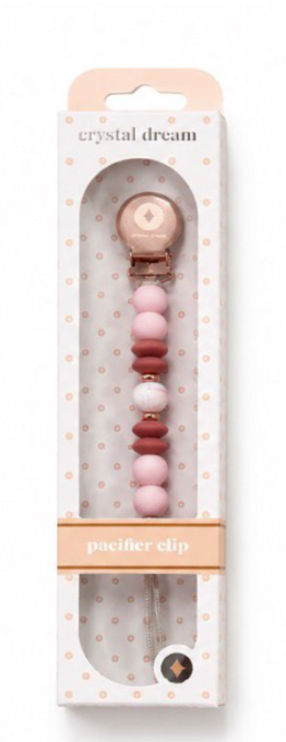 Crystal Dreams Pink Marble Silicone Beaded Pacifier Clip
