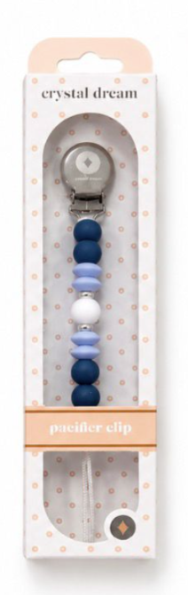 Crystal Dreams Ivory Blue Silicone Beaded Pacifier Clip