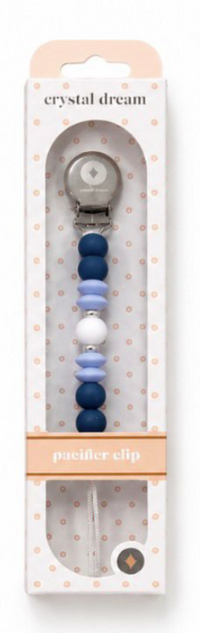 Crystal Dreams Ivory Blue Silicone Beaded Pacifier Clip