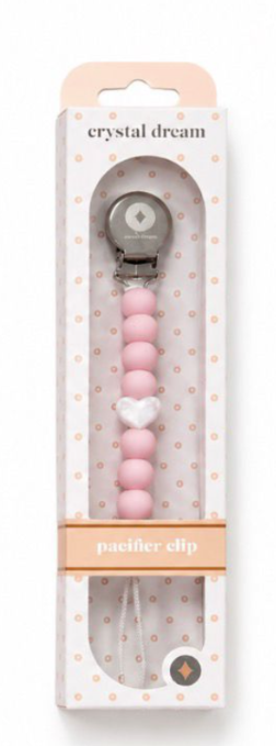 Crystal Dreams Baby Pink With White Marble Heart Pacifier Clip