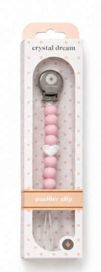 Crystal Dreams Baby Pink With White Marble Heart Pacifier Clip