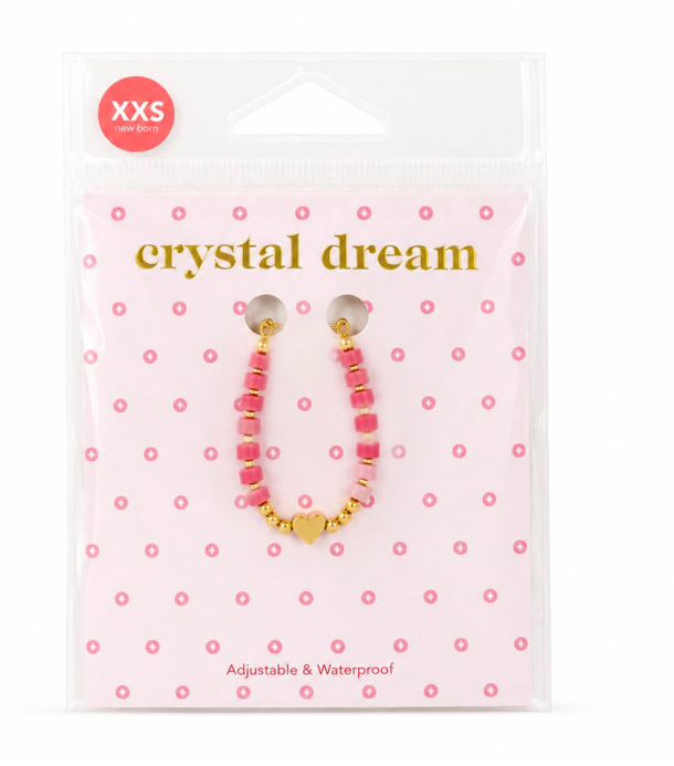 Crystal Dream Pink Heishe Earls With Gold Heart Bracelet