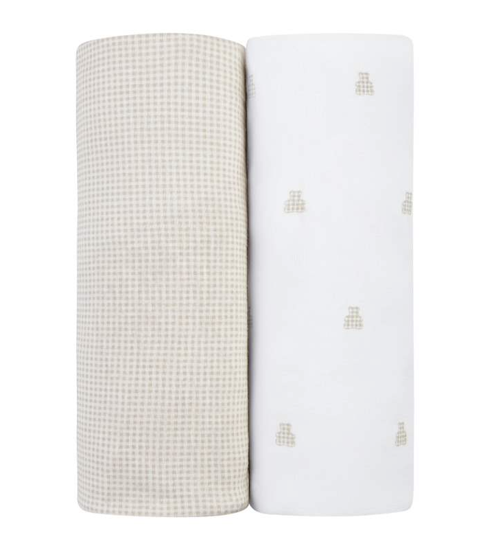 Elys & Co Gingham Bear 2 Pack Sheets - Tan