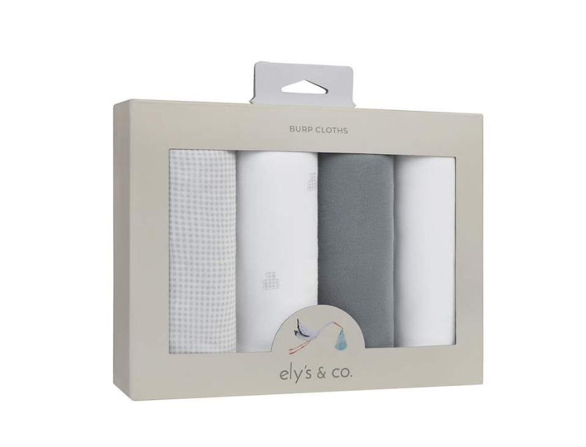 Ely's & Co Gingham Bear 4 Pack Burp Cloth- Blue