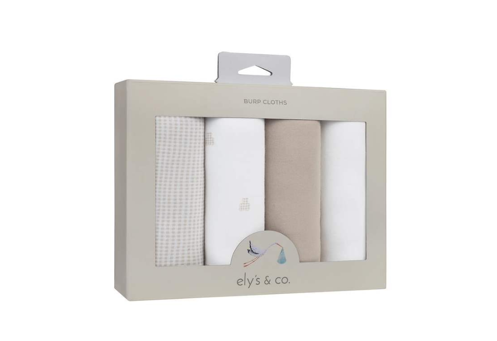 Ely's & Co Gingham Bear 4 Pack Burp Cloth- Tan