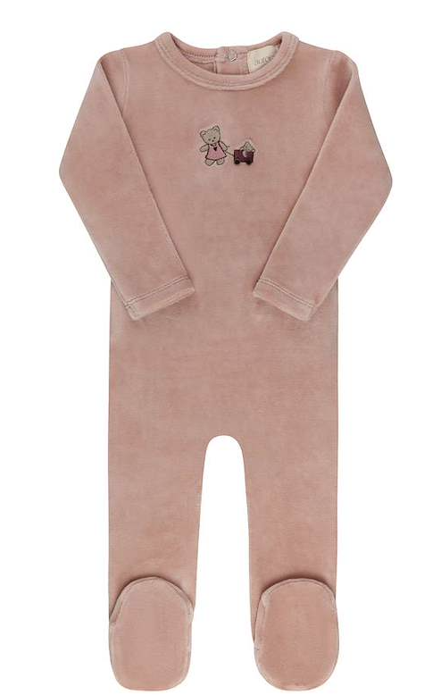 Aurora Embroidered Bear Footie - Pink