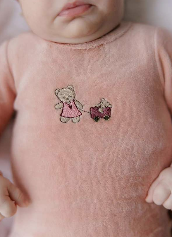 Aurora Embroidered Bear Footie - Pink