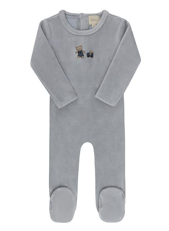 Aurora Embroidered Bear Footie - Blue
