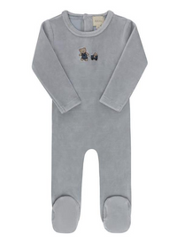 Aurora Embroidered Bear Footie - Blue