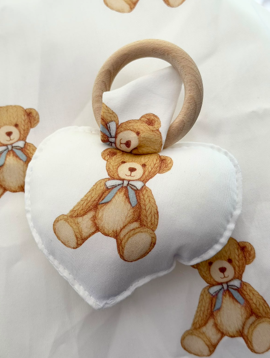 Petite Laure Teddy Bear Heart Rattle- Blue