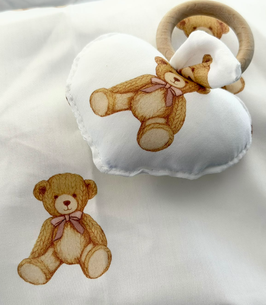 Petite Laure Teddy Bear Heart Rattle- Pink