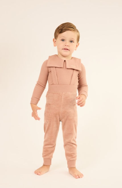Little Parni Velour Overall Set - Pink