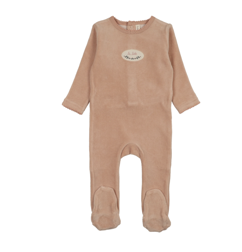 Lilette Velour Patch Footie - Dusty Pink