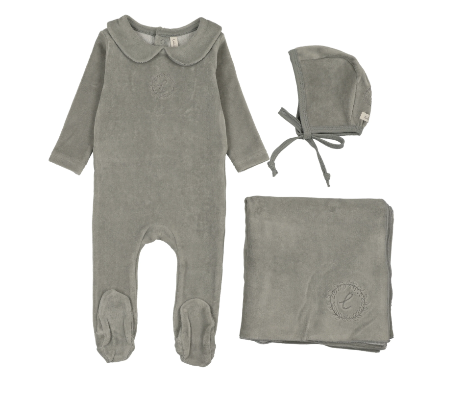Lilette Velour Crest Emblem Layette Set - Light Blue