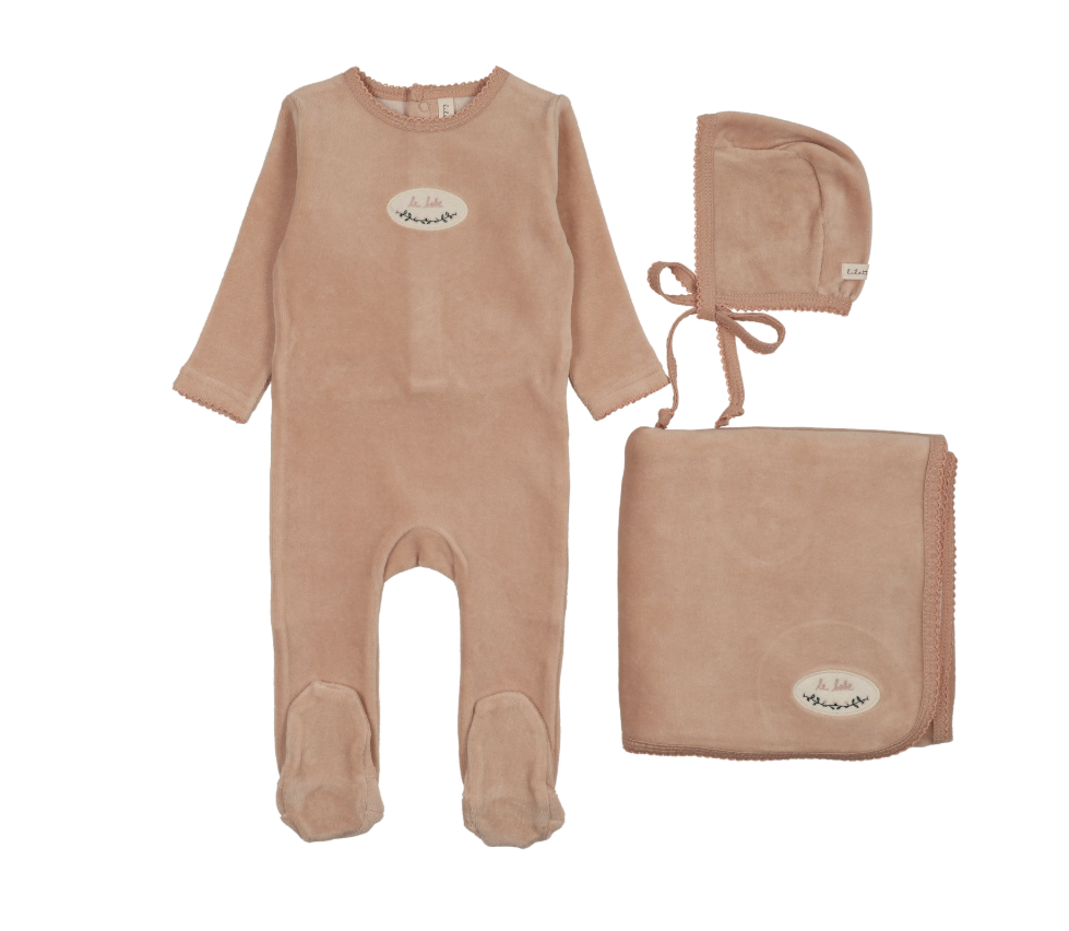 Lilette Velour Patch Layette Set - Dusty Pink