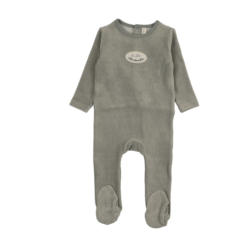Lilette Velour Patch Footie - Light Blue