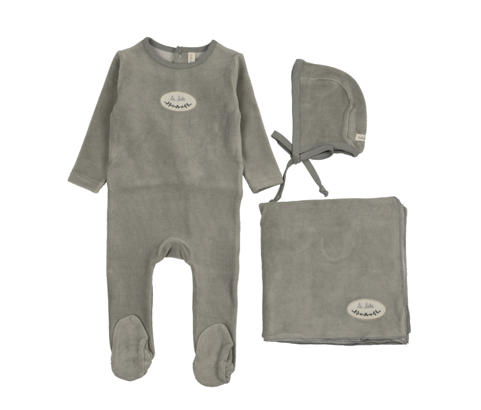 Lilette Velour Patch Layette Set - Light Blue