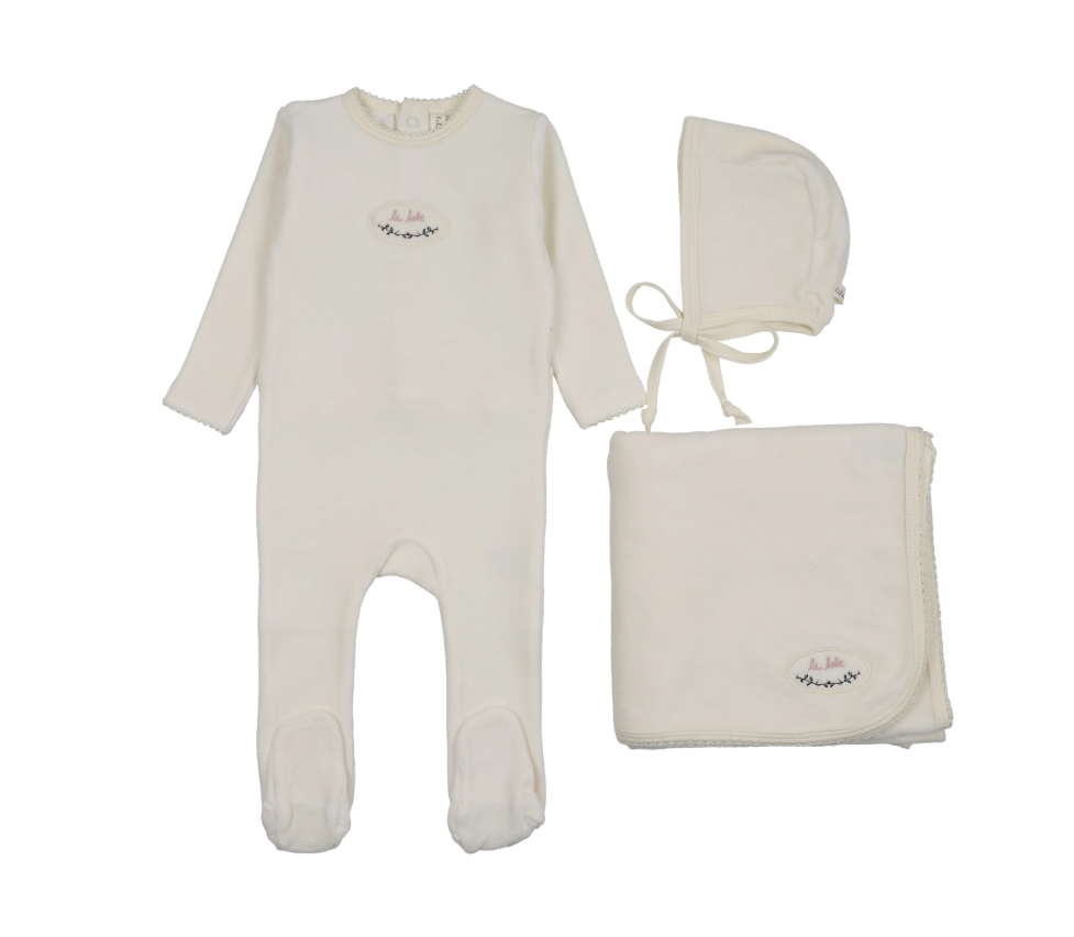 Lilette Velour Patch Layette Set - Cream/Pink