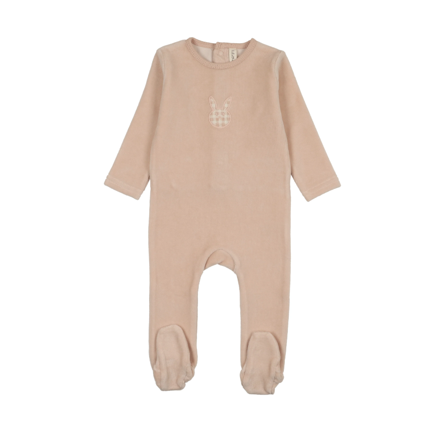 Lilette Velour Gingham Bunny Footie - Pale Pink