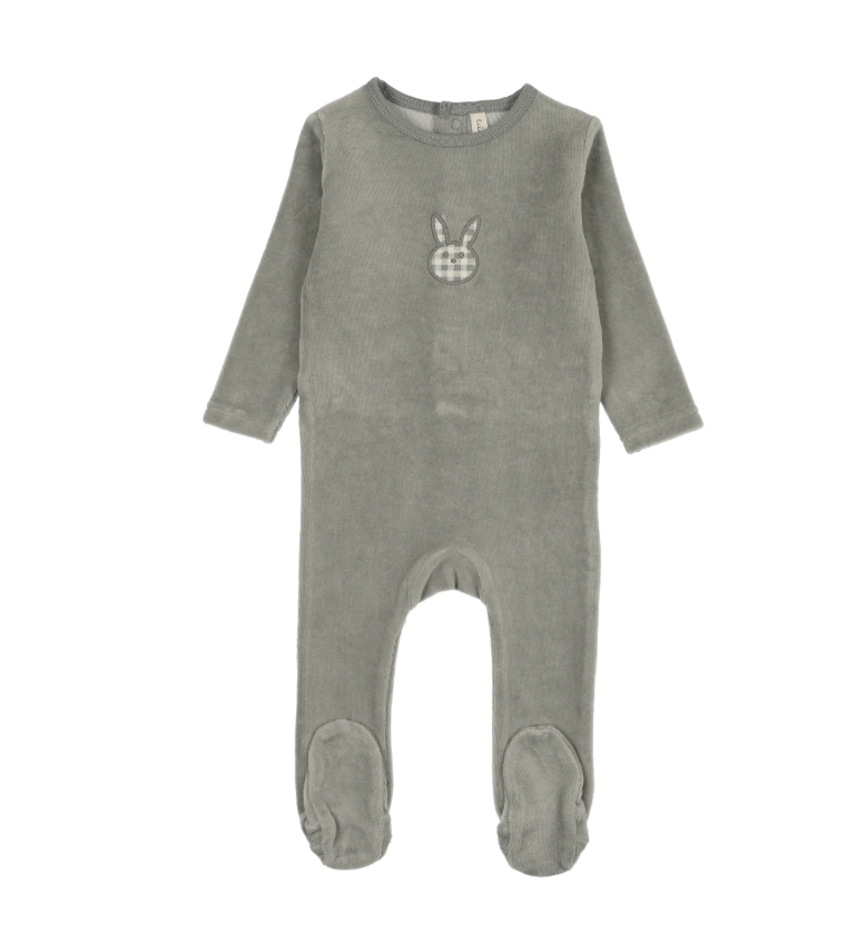 Lilette Velour Gingham Bunny Footie - Pale Blue