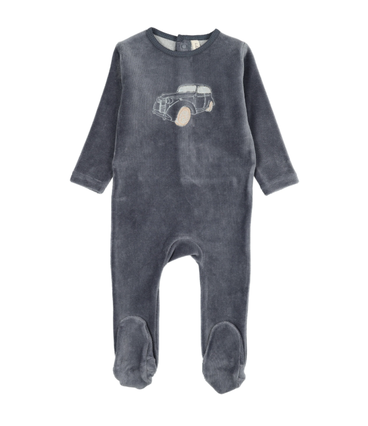 Lilette Stitched Graphic Velour Footie - Off Navy