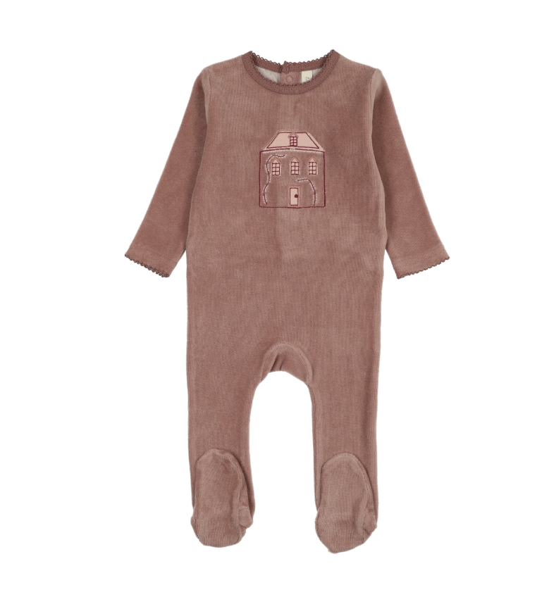 Lilette Stitched Graphic Velour Footie - Mauve