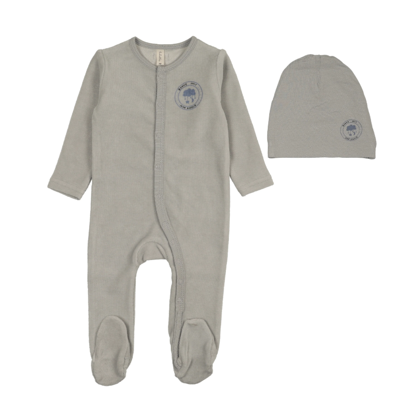 Lilette Velour Snap Down Footie & Hat - Pale Blue