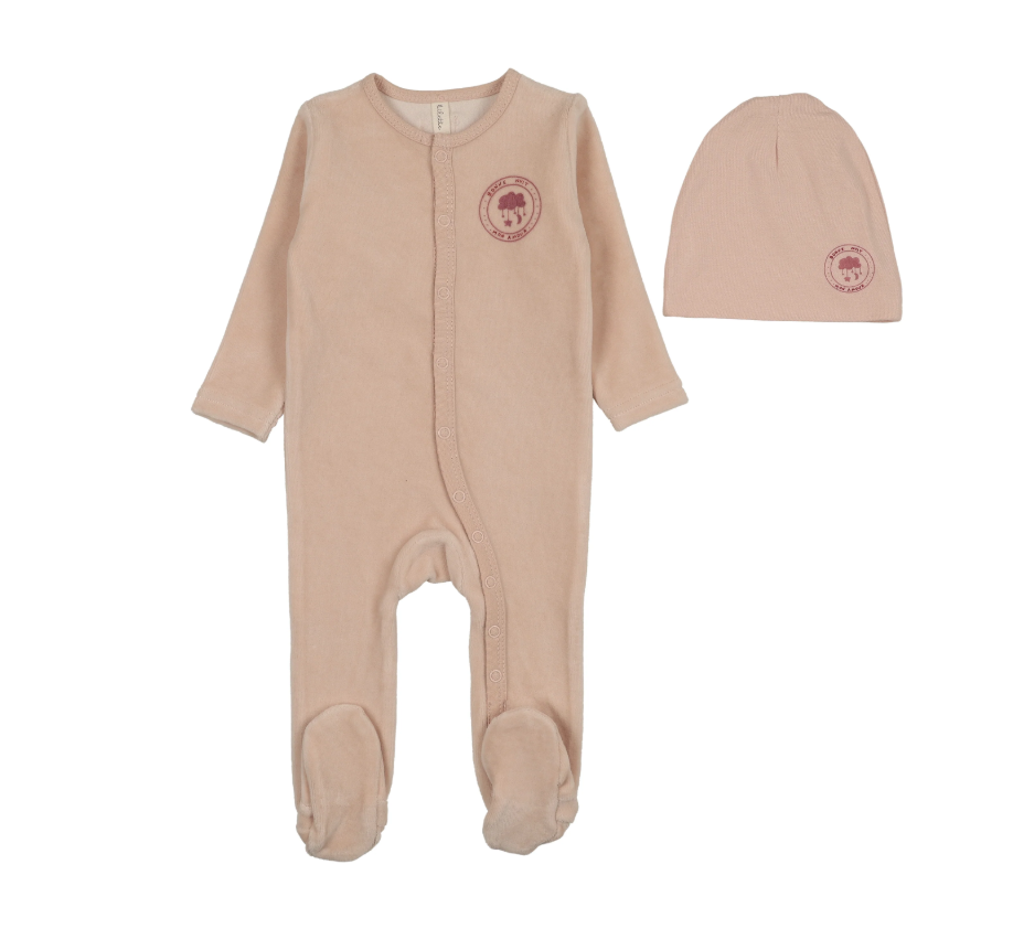 Lilette Velour Snap Down Footie & Hat - Pale Pink