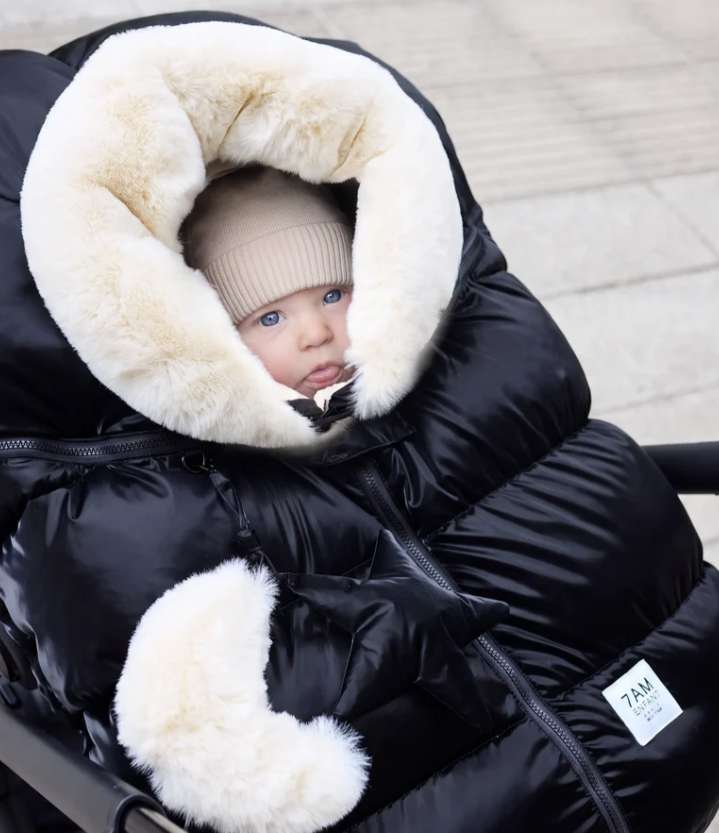 7 am Cocoon - Black Liquid Shine, Arctic White  Faux Fur