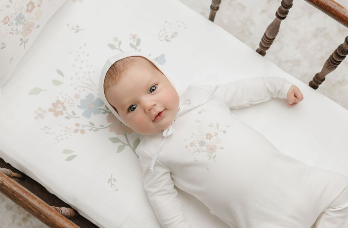 Peluche Gingham Floral Pink Footie & Hat