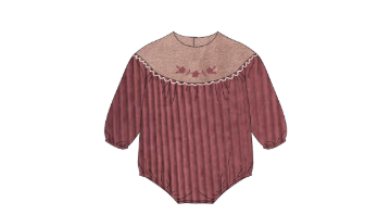 Popelin Embroidered Yoke Romper - Burgundy