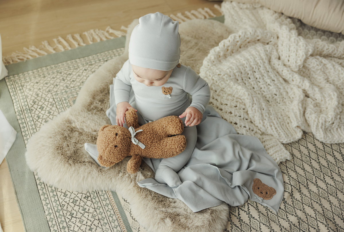 Lilette Bear with Bow - Brown/ Pale Blue
