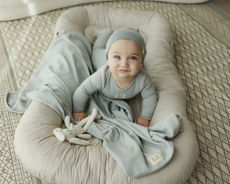 Lilette Pointelle Emblem Layette Set - Light Blue