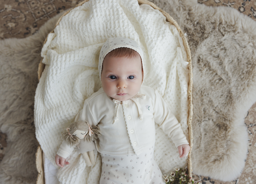 Lilette Embroidered Bud Footie, Cardigan & Bonnet - Cream/Pink