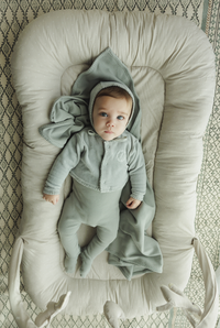 Lilette Velour Cardi Footie & Bonnet - Dusty Blue