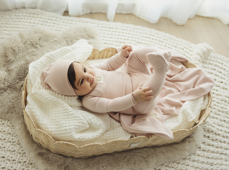 Lilette Pointelle Emblem Footie & Hat - Soft Pink