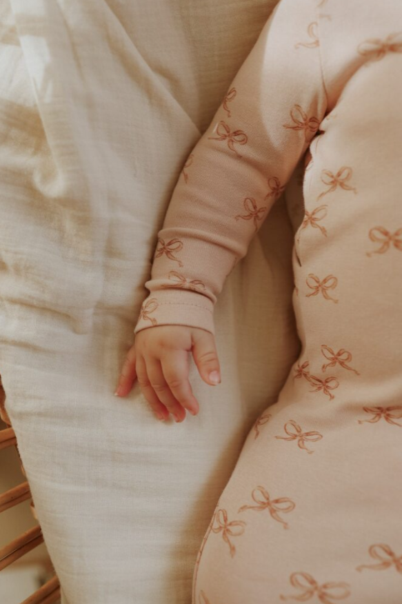 Mema Knits Bow Print Footie & Beanie